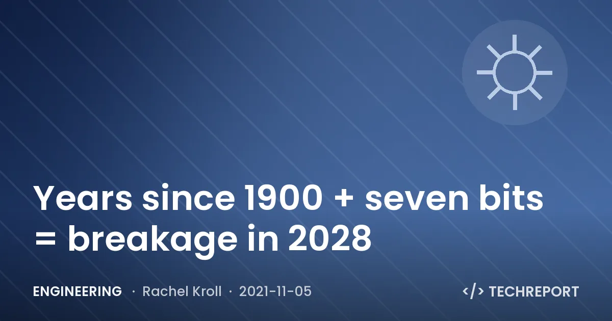 Engineering — Years since 1900 + seven bits = breakage in 2028