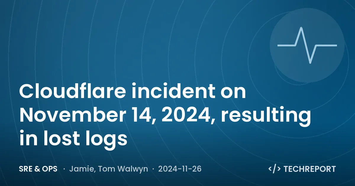 SRE & Ops — Cloudflare incident on November 14, 2024, resulting in lost logs